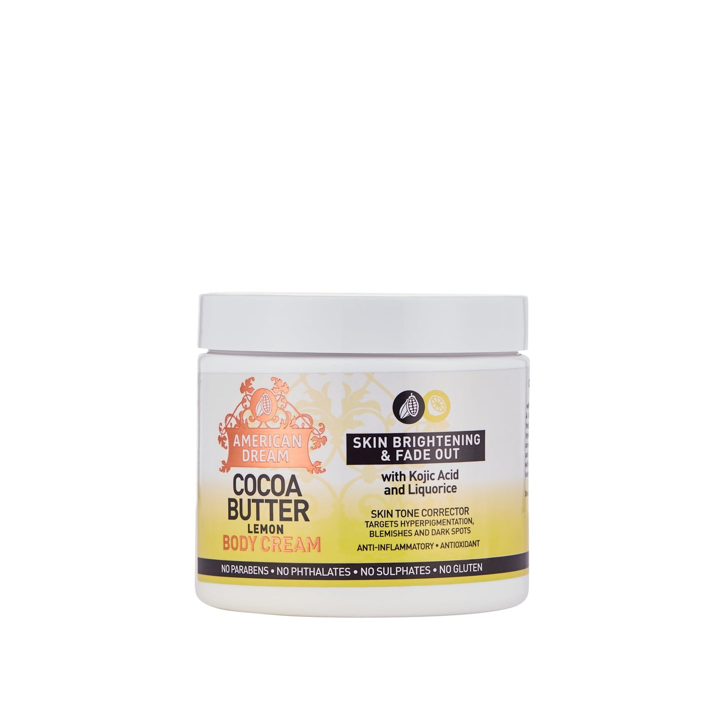 American Dream Cocoa Butter Lemon Body Cream with Kojic Acid and Liquorice